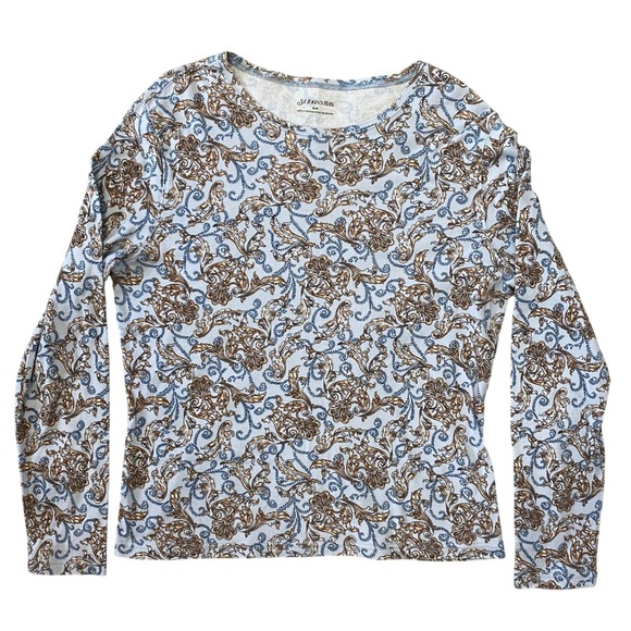 St. John's Bay Tops - St. John's Bay Medium Blue Brown Paisley Rhinestone Boho Cottagecore Top